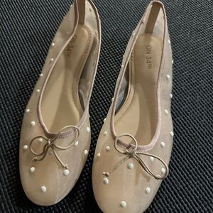 ON-34TH Nude Pink Pearl-Embellished Ballet Flats